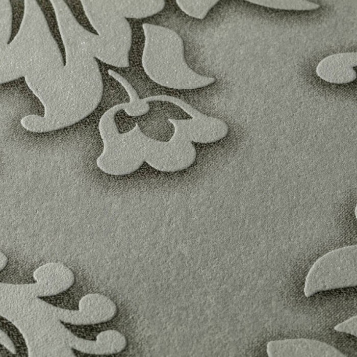 Papeldecor|Papel Pintado damasco con medallones gris brillo|Papel Pintado