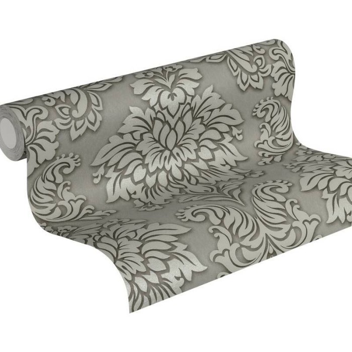 Papeldecor|Tapete Damast mit glänzenden grauen Medaillons|Tapeten
