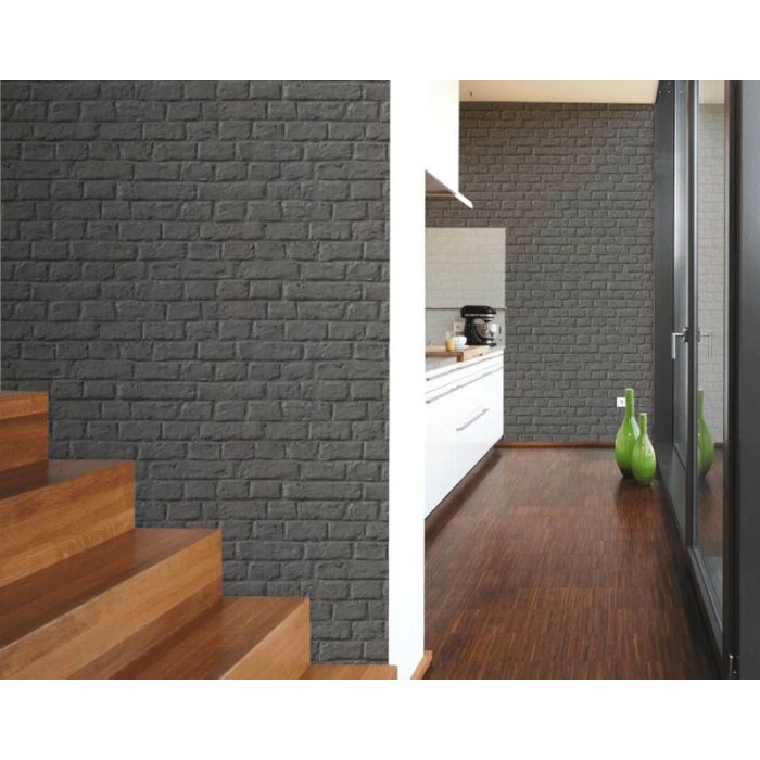 Papeldecor|Tapete dunkelgrau gestrichener Ziegelstein|Ziegelimitat