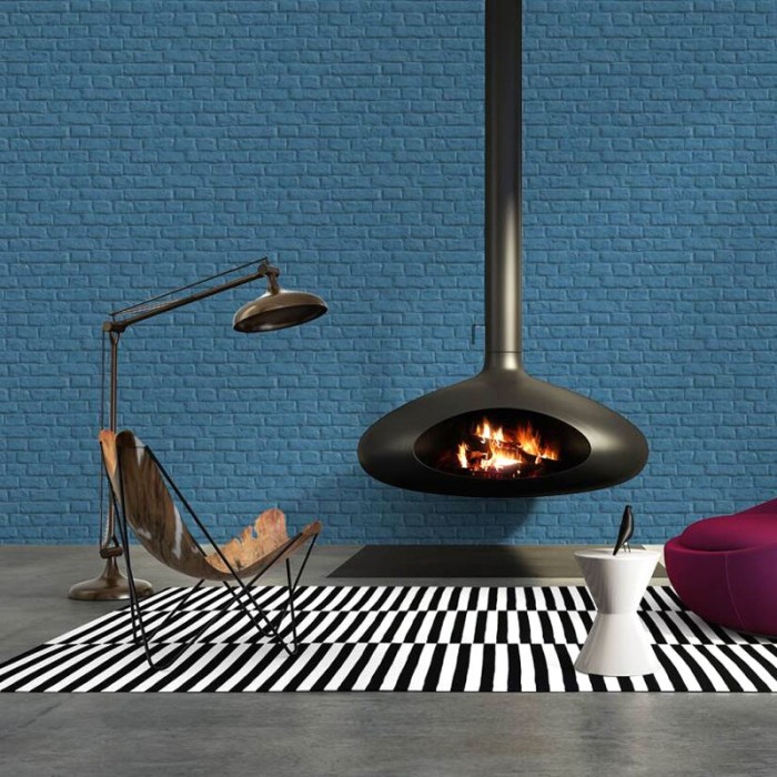 Papeldecor|Tapete dunkelblau gestrichener Ziegel|Ziegelimitat