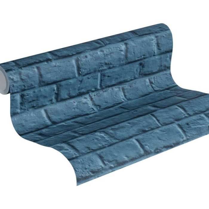 Papeldecor|Tapete dunkelblau gestrichener Ziegel|Ziegelimitat