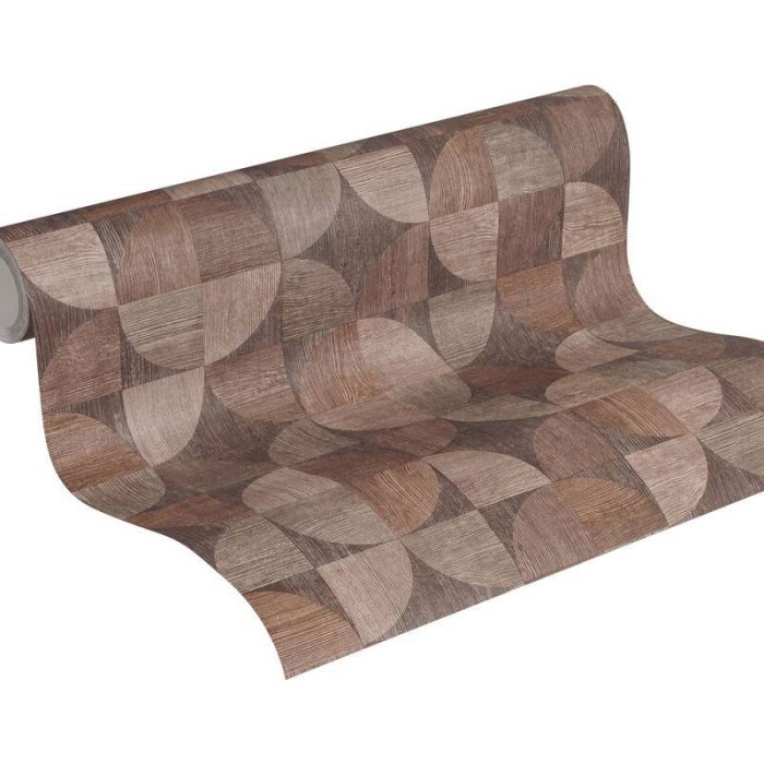 Papeldecor|Wallpaper wood mosaic brown circles|Wood Imitation