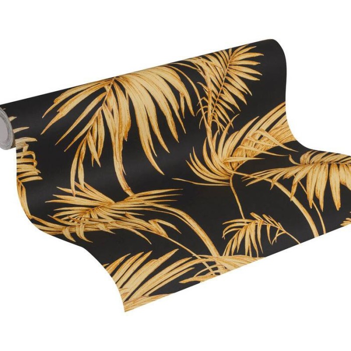 Papeldecor|Papel Pintado tropical plantas bambú dorado brillo|Papel Pintado