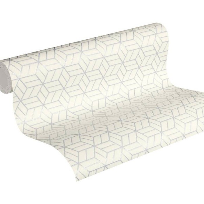 Papel Pintado geométrico efecto brillo beige y plateado -  219-1936