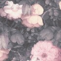 Papeldecor|Papel Pintado flores grandes vintage grises y rosa|Papel Pintado