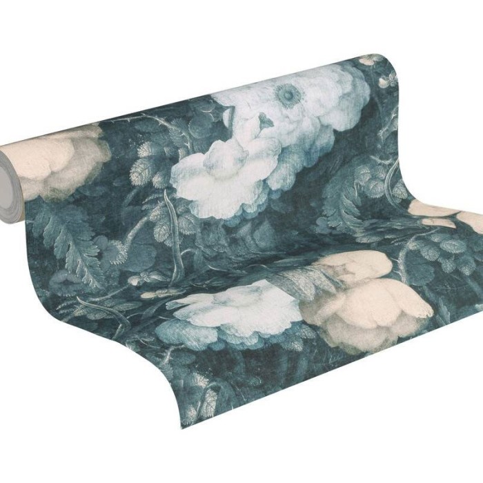 Papeldecor|Vintage floral Wallpaper with blue silk effect|Wallpaper
