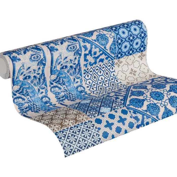 Papeldecor|Wallpaper blue hydraulic tiles|Wallpaper