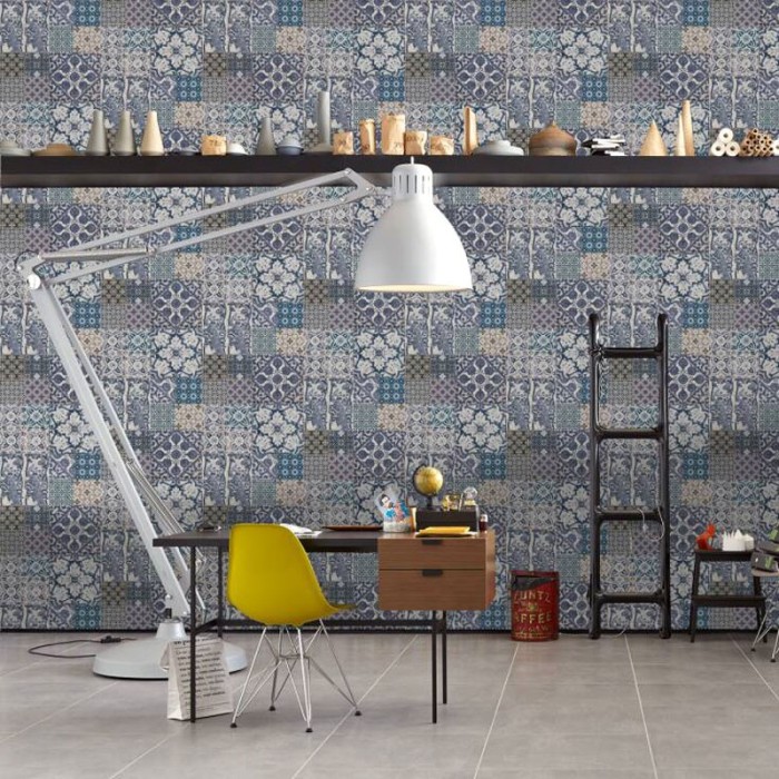 Papeldecor|Wallpaper mosaic imitation blue and white tile|Wallpaper