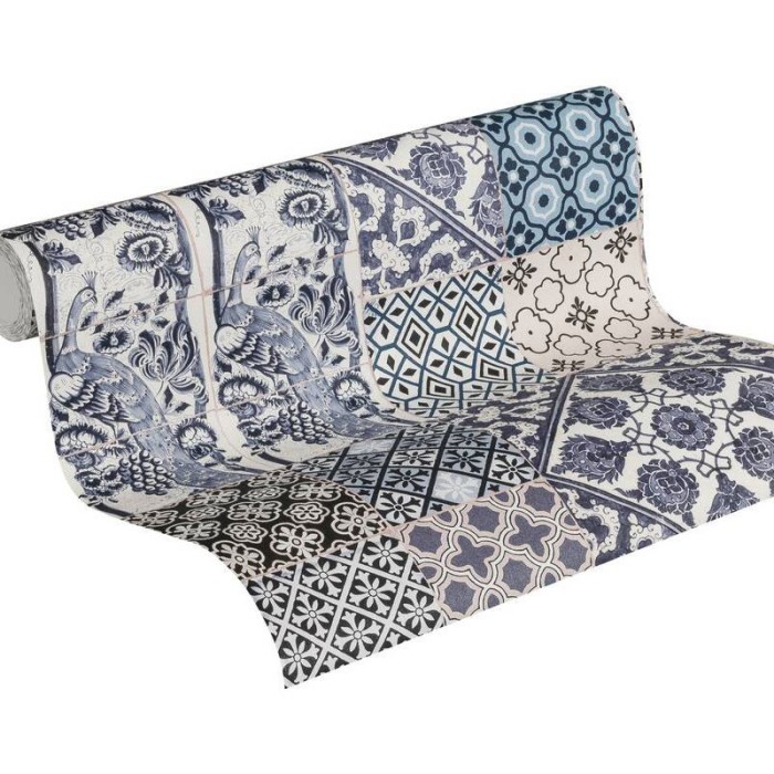 Papeldecor|Wallpaper mosaic imitation blue and white tile|Wallpaper