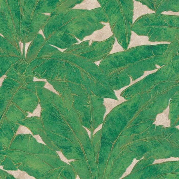 Papel Pintado hojas grandes tropicales verde y dorado -  219-1952