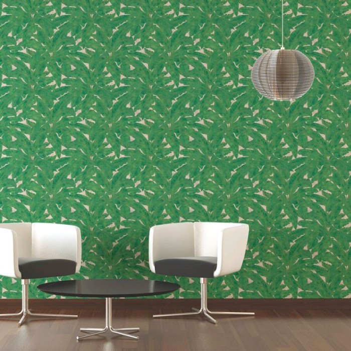 Papel Pintado hojas grandes tropicales verde y dorado -  219-1952