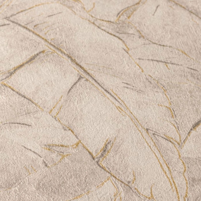 Papeldecor|Papier Peint grandes feuilles tropicales beige et doré|Papier Peint