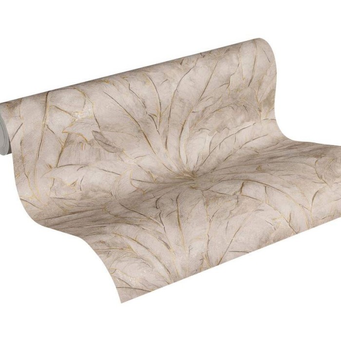 Papeldecor|Papel Pintado hojas grandes tropicales beige y dorado|Papel Pintado