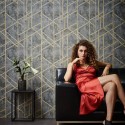 Papeldecor|Papier Peint géométrique effet béton gris et doré|Papier Peint