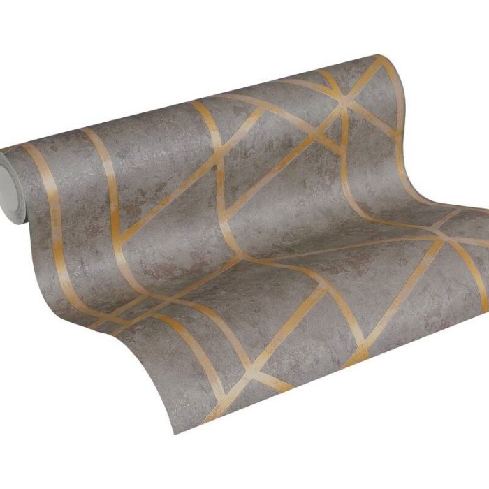 Papel Pintado geométrico efecto hormigón gris y dorado -  219-1955