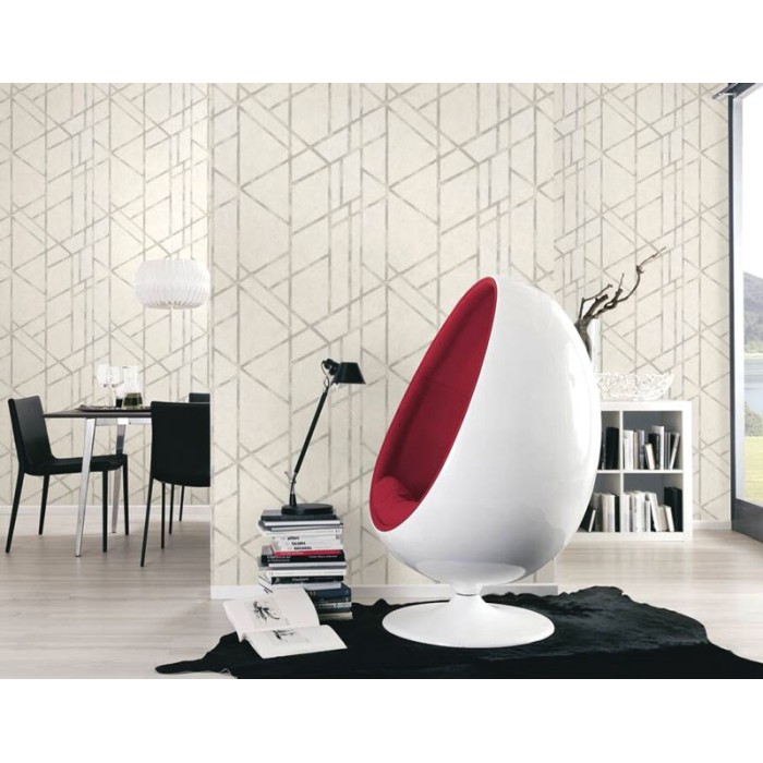 Papel Pintado efecto hormigón geométrico blanco y plata -  219-1959
