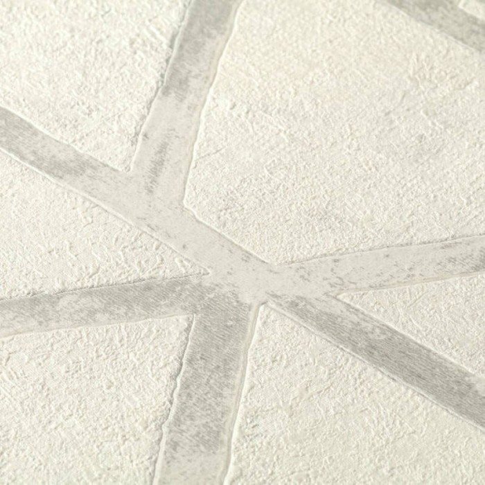 Papel Pintado efecto hormigón geométrico blanco y plata -  219-1959