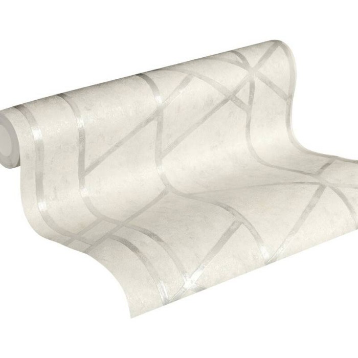 Papel Pintado efecto hormigón geométrico blanco y plata -  219-1959