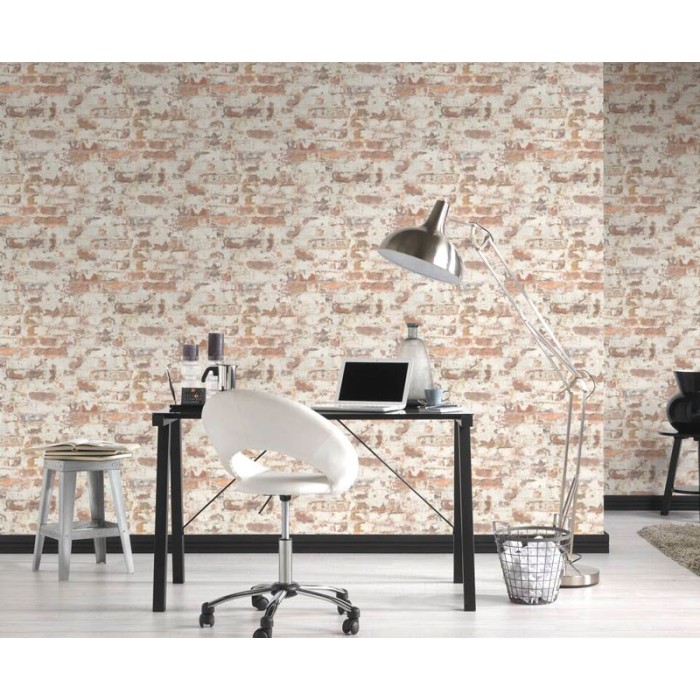 Papeldecor|Papier Peint brique marron avec plâtre|Imitation Brique