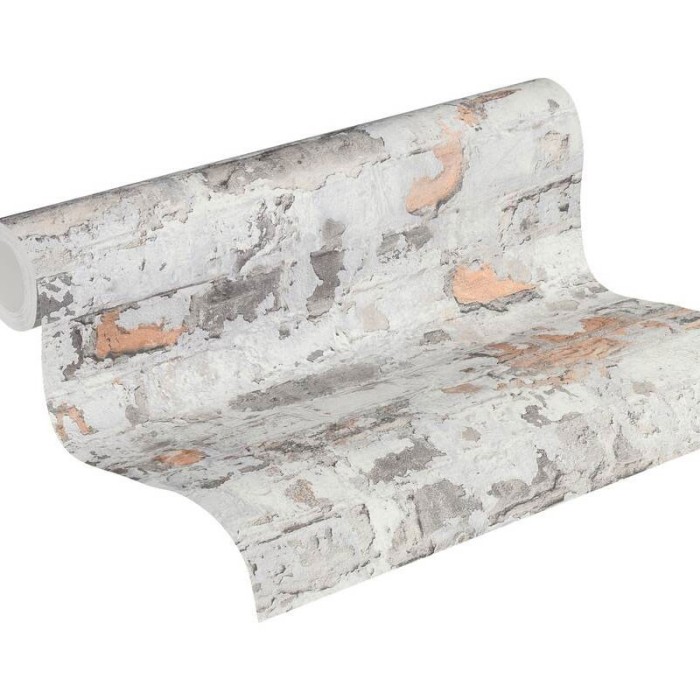 Papeldecor|Tapete grauer Ziegel mit Putz|Ziegelimitat