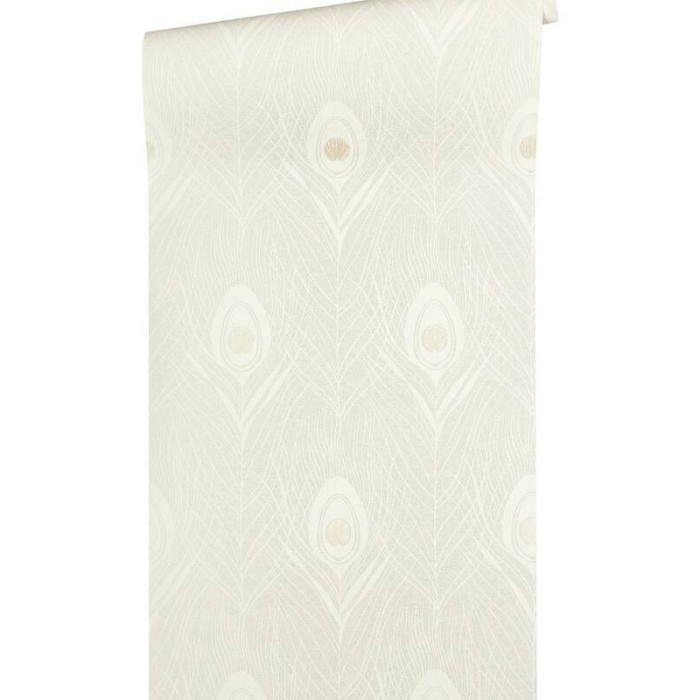 Papeldecor|Papier peint plumes de paon blanc brillant|Papier Peint