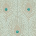 Papeldecor|Papier peint plumes de paon avec éclat vert turquoise et doré|Imitation Peau