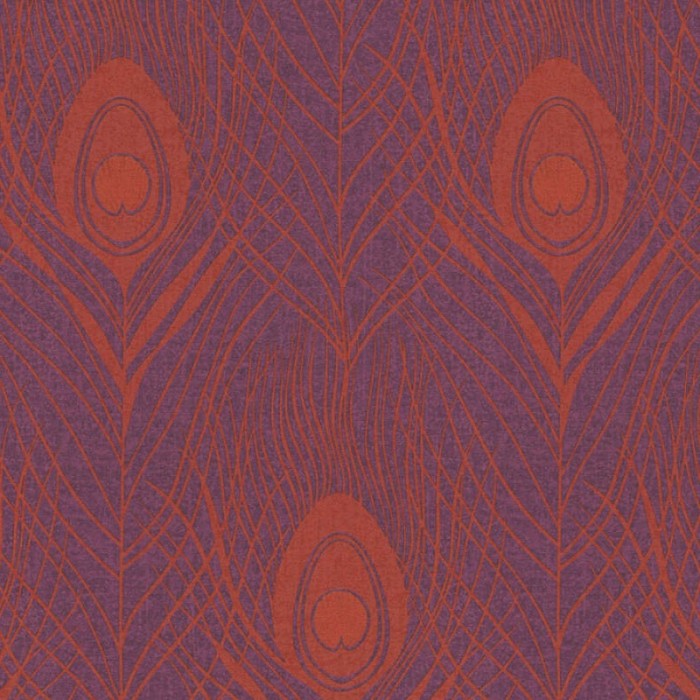 Papeldecor|Papel pintado moderno plumas pavo real violeta y naranja|Papel Pintado
