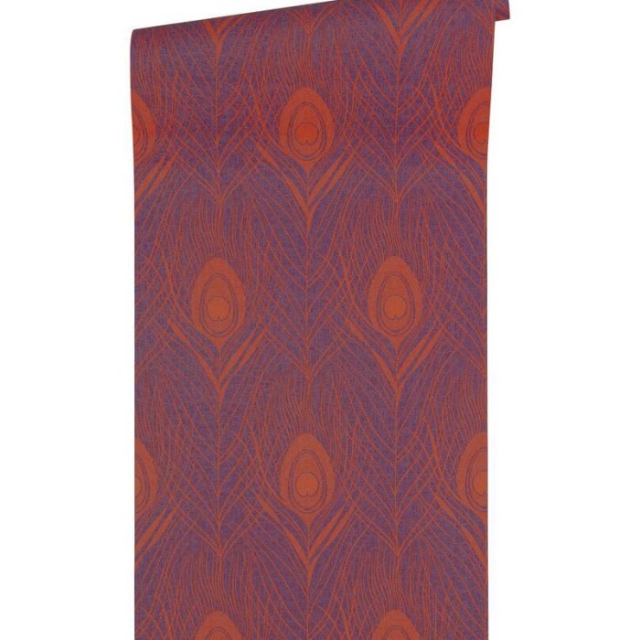Papeldecor|Modern wallpaper peacock feathers violet and orange|Wallpaper