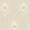 Papeldecor|Papier peint plumes de paon élégant beige avec brillance|Papier Peint