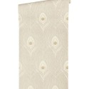 Papeldecor|Papier peint plumes de paon élégant beige avec brillance|Papier Peint