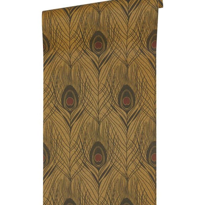 Papeldecor|Papier peint style ethnique moderne plumes de paon brun-noir|Imitation Peau