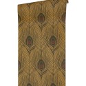 Papeldecor|Tapete Moderner Ethnostil Pfauenfedern Braun-Schwarz|Lederimitat