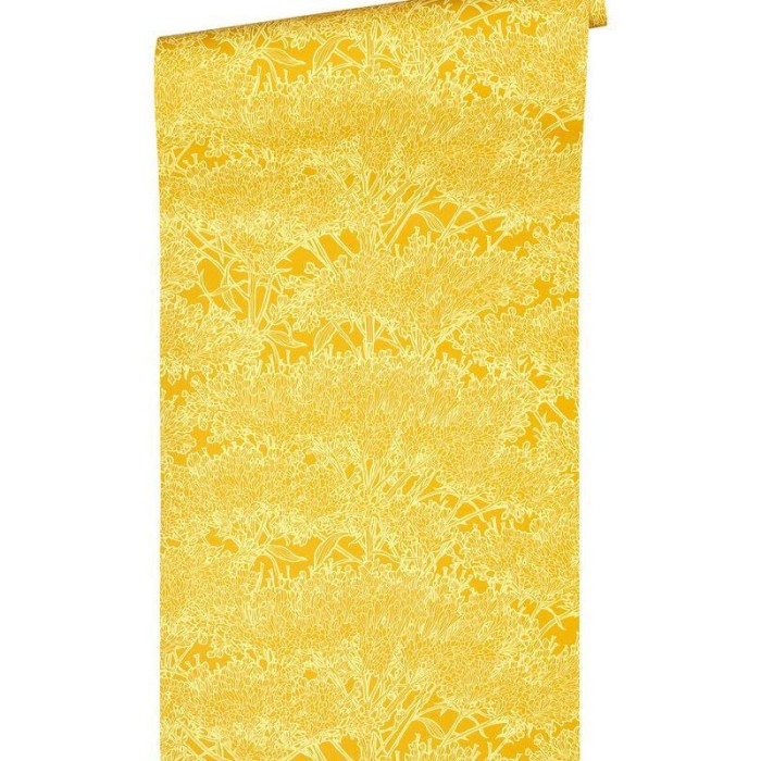 Papeldecor|Tapete mit gelben Wildpflanzen und Bäumen|Tapeten