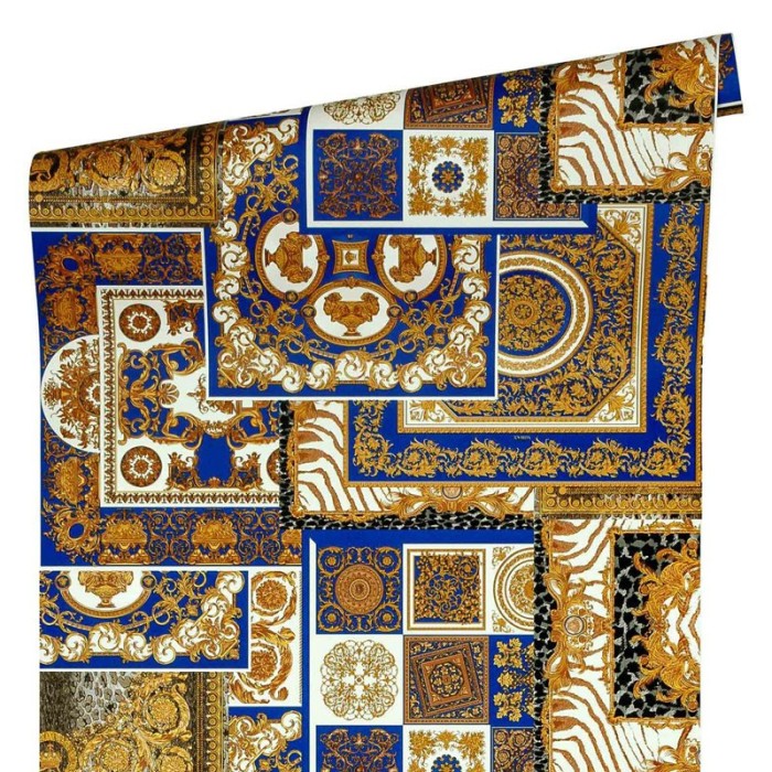 Papeldecor|Baroque collage wallpaper in modern classic style, blue and gold|Wallpaper