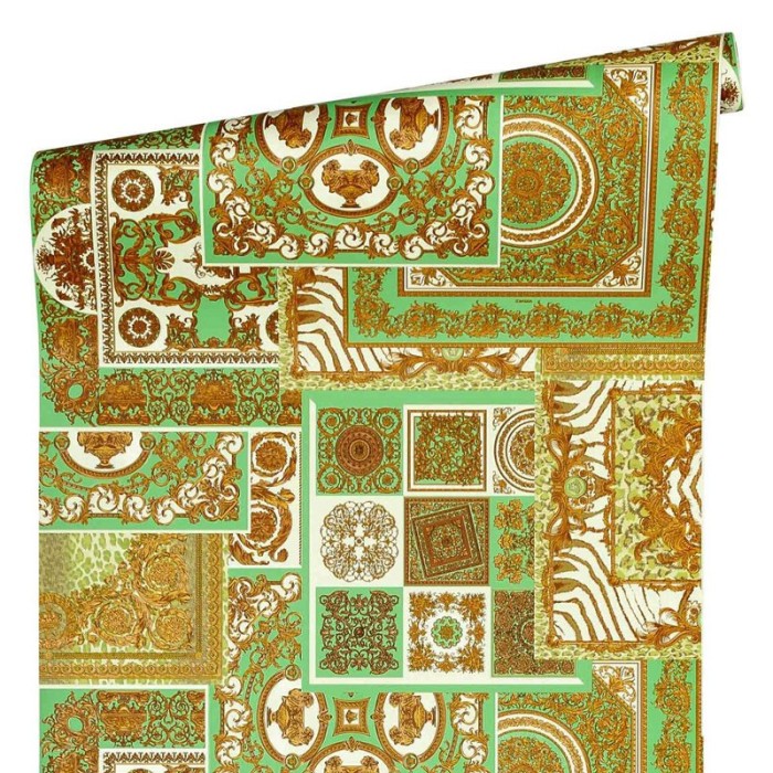 Papel pintado collage barroco estilo clásico moderno verde dorado -  219-2022