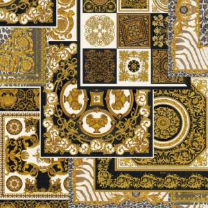 Versace|Papel pintado Versace floral ornamental crema, dorado y negro|Damasco