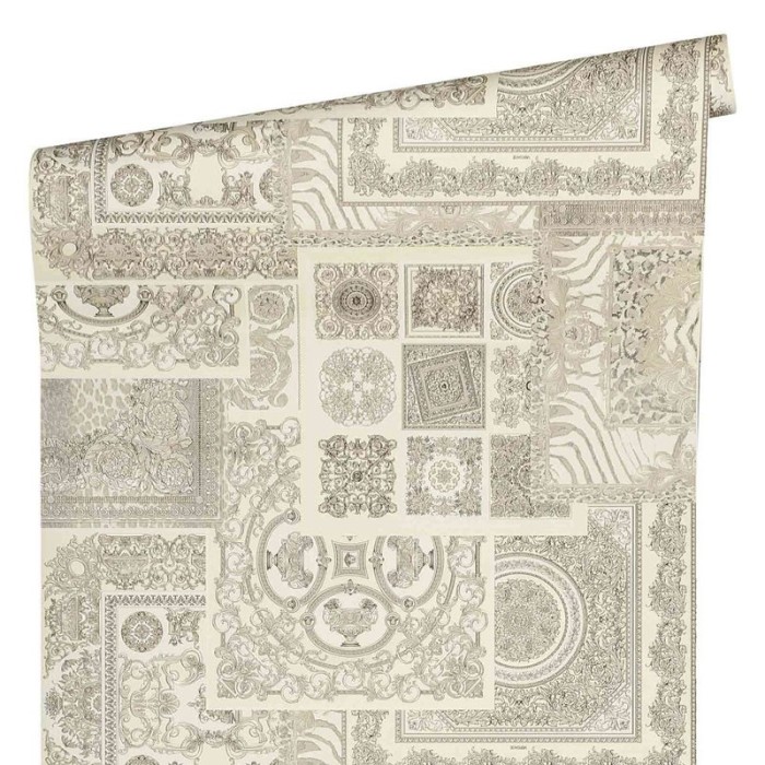 Papeldecor|Papel pintado collage barroco estilo clásico moderno plateado|Papel Pintado