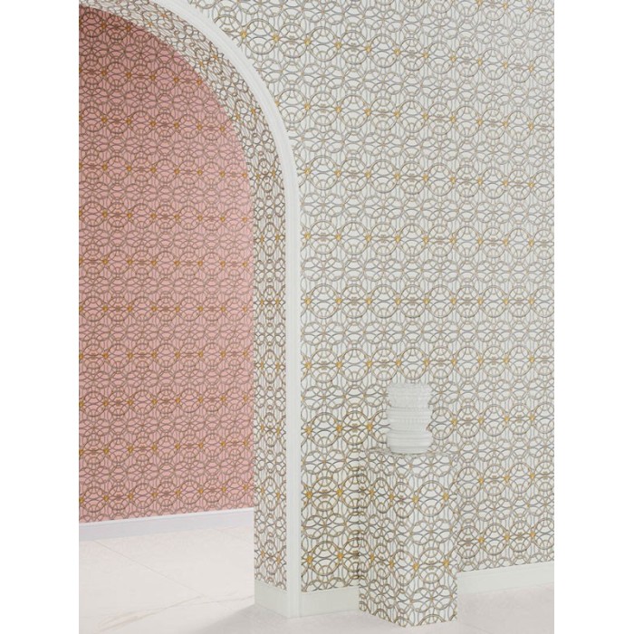 Papeldecor|Papel pintado metalizado círculos estilo clásico barroco plata y oro|Papel Pintado