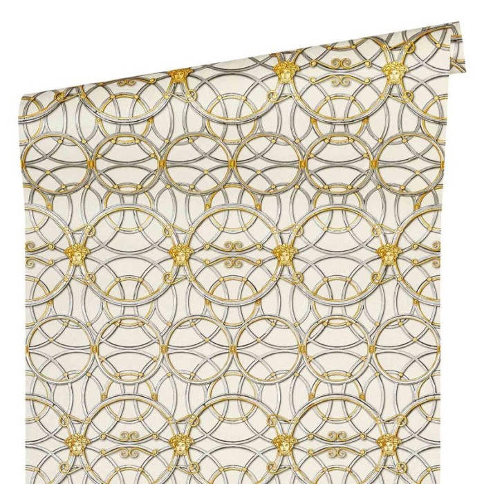 Papeldecor|Papel pintado metalizado círculos estilo clásico barroco plata y oro|Papel Pintado