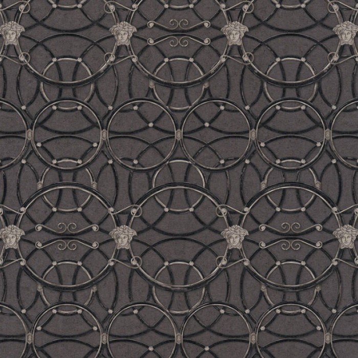 Papeldecor|Papel pintado metalizado círculos estilo clásico barroco negro y gris|Papel Pintado