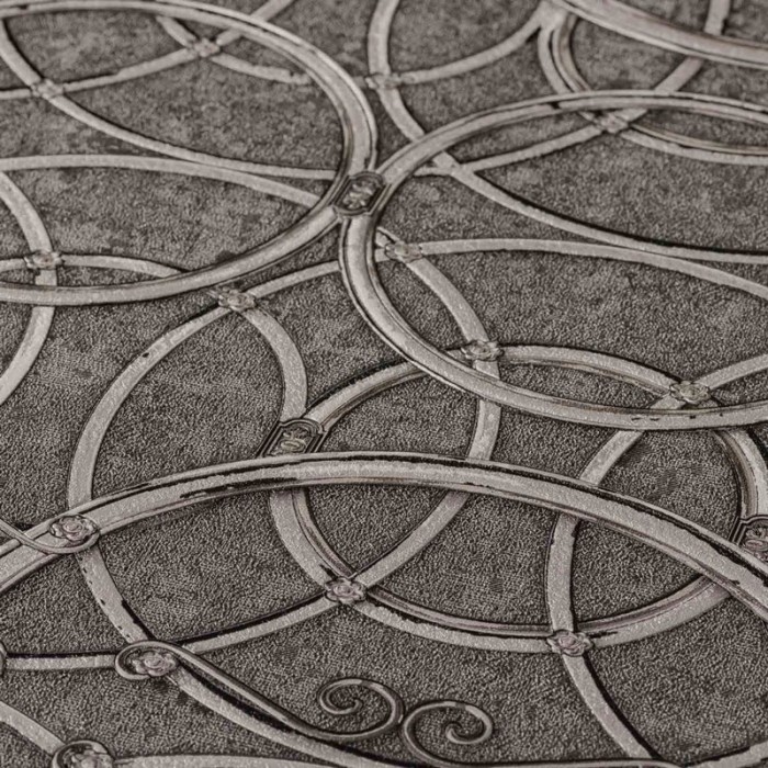 Papeldecor|Metallic circles wallpaper in classic baroque style, grey and silver|Wallpaper