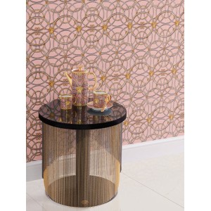 Caselio|Papel pintado minimalista blanco y dorado, patrón geométrico|Circulos 2