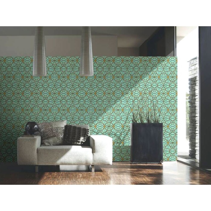 Papeldecor|Metallic circles wallpaper in classic baroque style, green and gold|Wallpaper