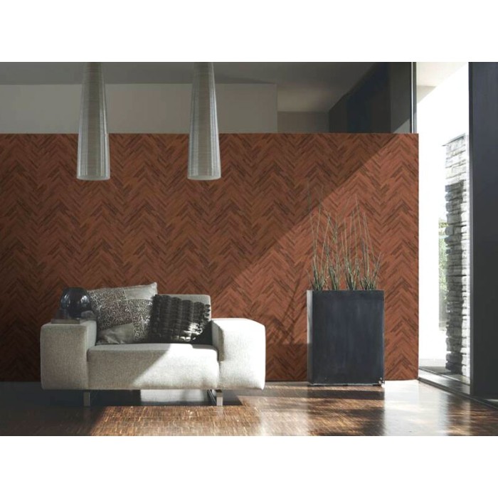 Papeldecor|Papier peint bois sculpté en motif chevron acajou|Imitation Bois