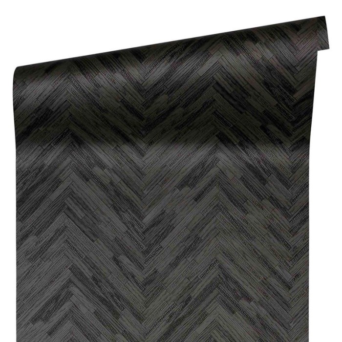Papeldecor|Carved wood wallpaper in herringbone pattern, grey and black|Wood Imitation