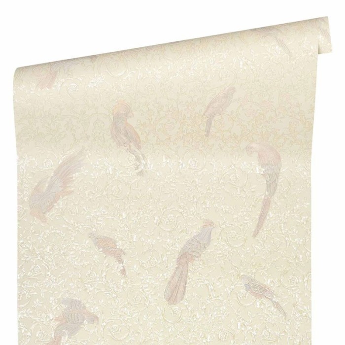 Papeldecor|Classic baroque wallpaper with birds and cream white ornaments|Wallpaper