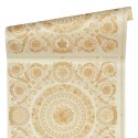 Papeldecor|Papel pintado barroco floral ornamental beige y dorado|Papel Pintado