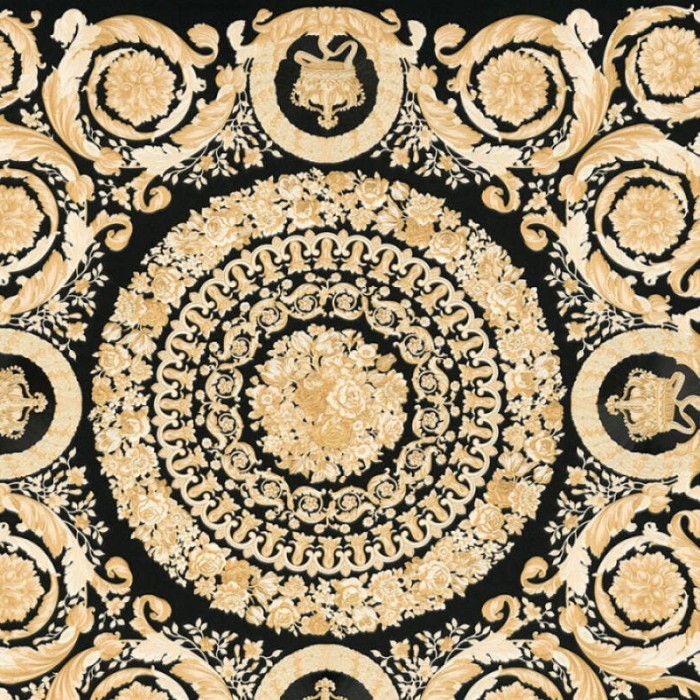 Papeldecor|Black and gold baroque circular floral ornamental wallpaper|Wallpaper