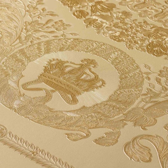 Papeldecor|Barocke Kreis-Tapete mit Blumen und Ornamenten in Gold|Tapeten