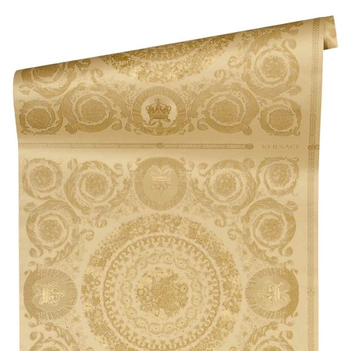 Papeldecor|Barocke Kreis-Tapete mit Blumen und Ornamenten in Gold|Tapeten
